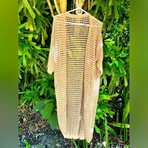 Long Coverup Tan Beige Cardigan